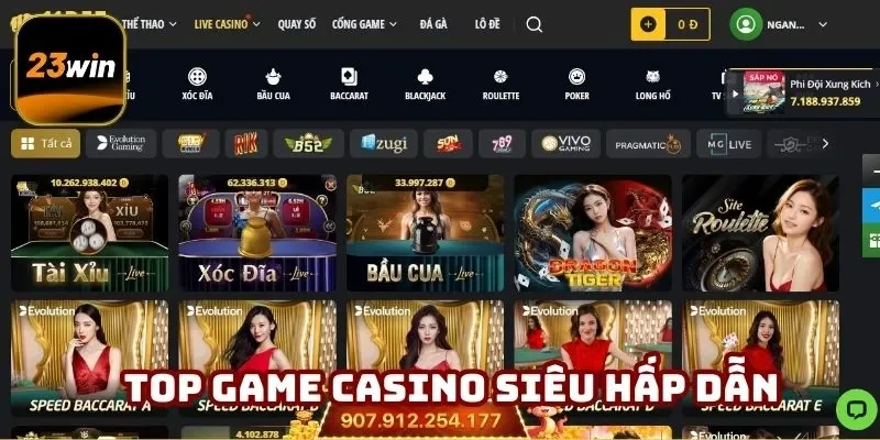 Điểm qua top game hot tại chuyên mục live casino